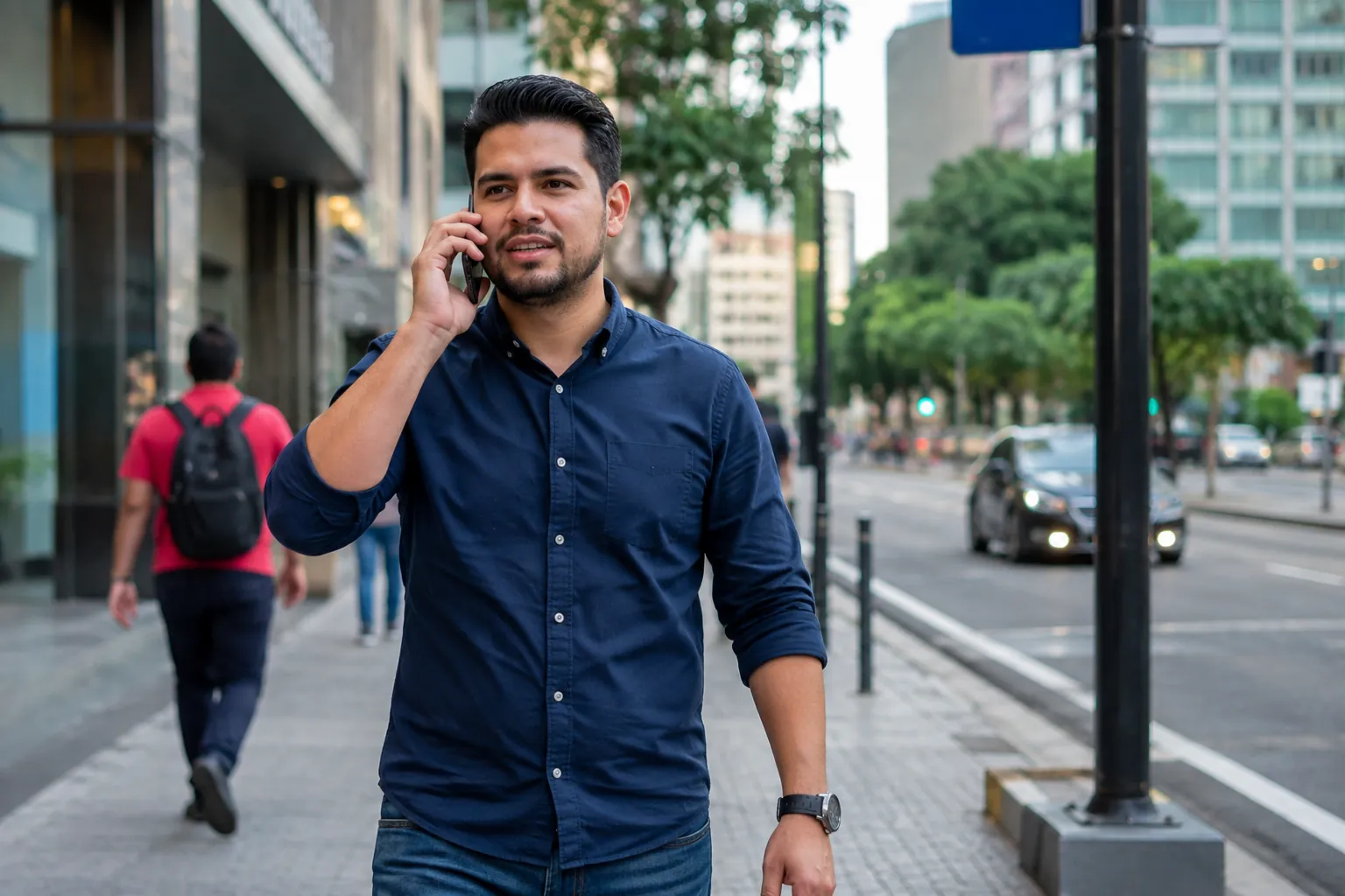 Hombre hablando por su linea movil en la calle